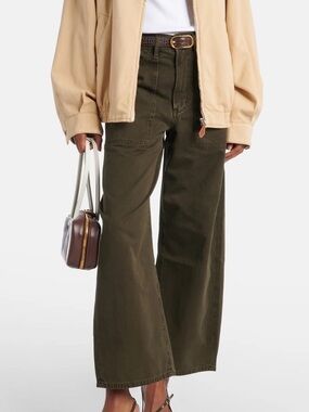 Citizens of Humanity Ayla Cargo Crop Pant Dark Olive Green Wide Leg NWOT Size 32